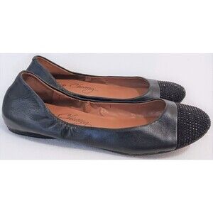 Black leather cap toe rhinestones Arturo Chiang ballet flats 7.5 M "Callianna"